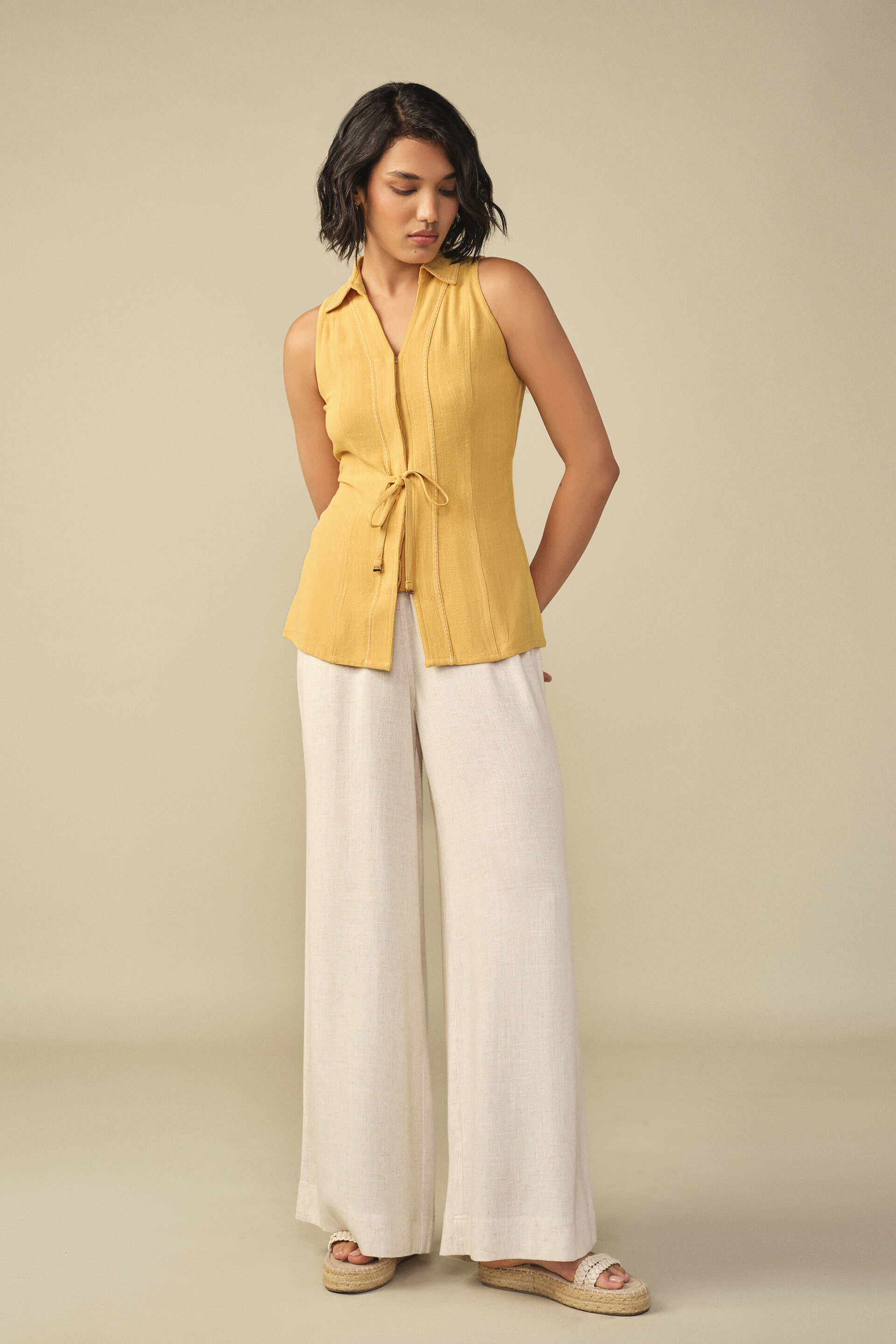 Front Tie-up Waistcoat in Mustard, Mustard, image 2